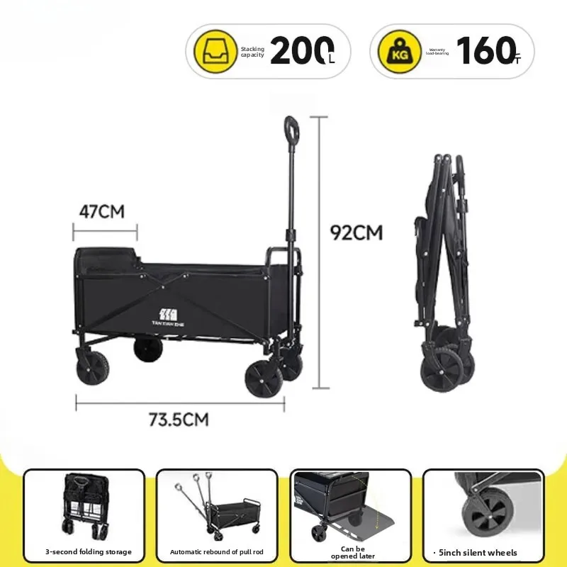 200L Foldable Camping Wagon, All Terrain Utility Cart with 360 Swivel Bearing Wheels for Grocery Pets Outdoor Family Use