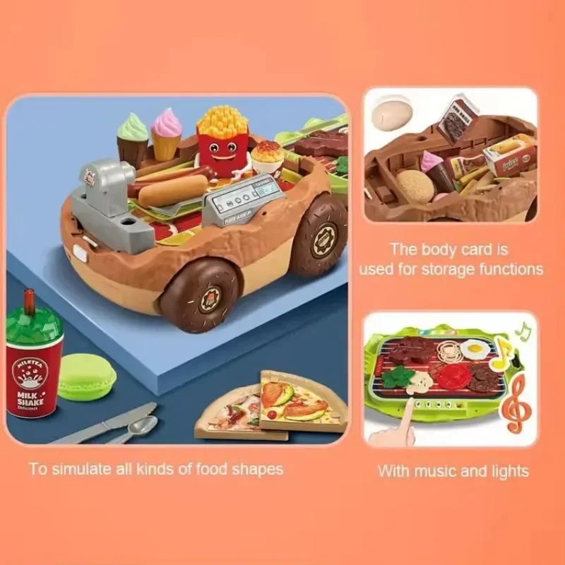 Kids Pretend Play Set Portable Suitcase Box Fast Food Kitchen Set Easy Storage Cooking Toys with Light and Sound