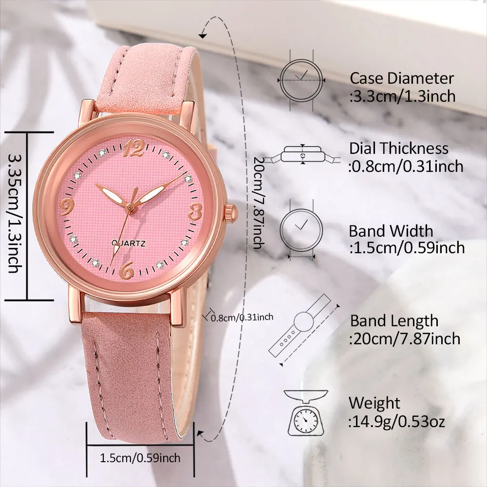 Quartz Pink Women Watch 5PCS/Set Simple Diamond Dial Quartz Wristwatch Leather Strap Watch Butterfly Jewelry Set Gift For Her