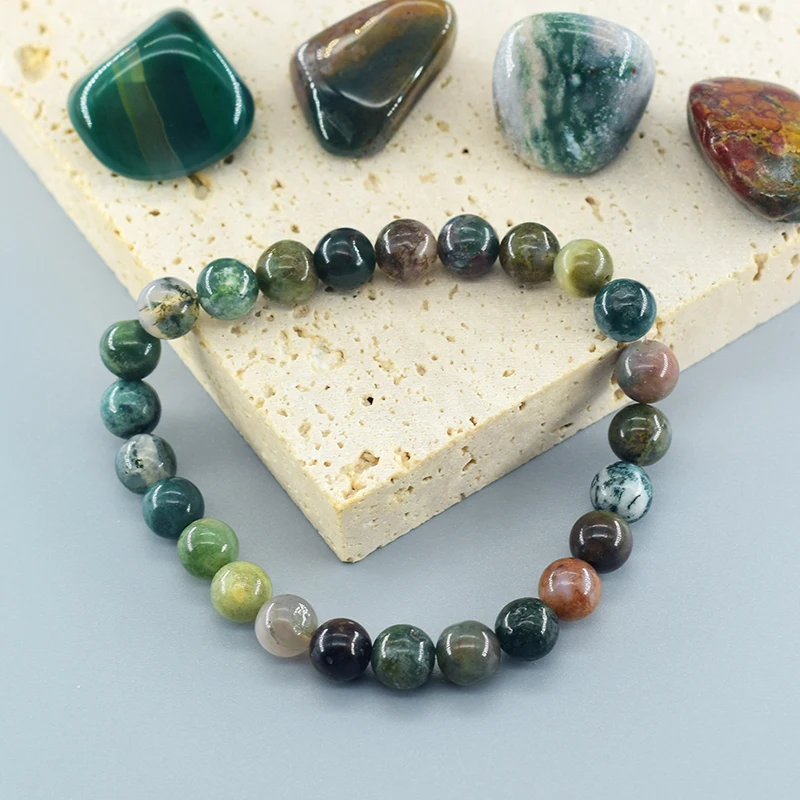 Natural Agate Crystal Bracelet Colorful Agate Strand Beaded Bracelet Energy Healing Yoga Jewelry Gift for Women Men