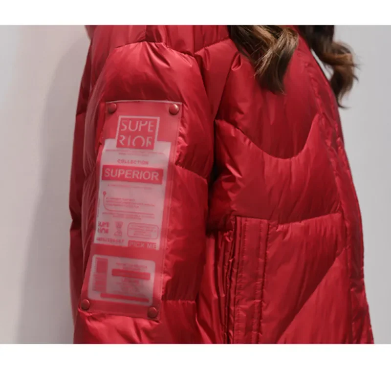 Krótka kurtka puchowa damska zimowa 2025 nowa moda luźna z kapturem lekka płaszcz z białego puchu kaczygo wiatroodporna ciepła parka