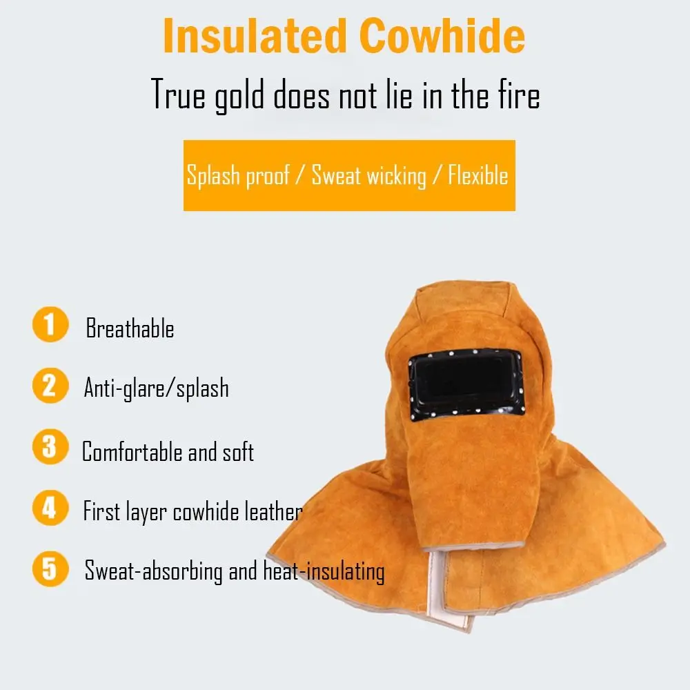 Sparkproof Cowhide Welding Shawl Mask Breathable Head-Mounted Automatically Darkening Mask Yellow Cowhide Leather Anti-grilling