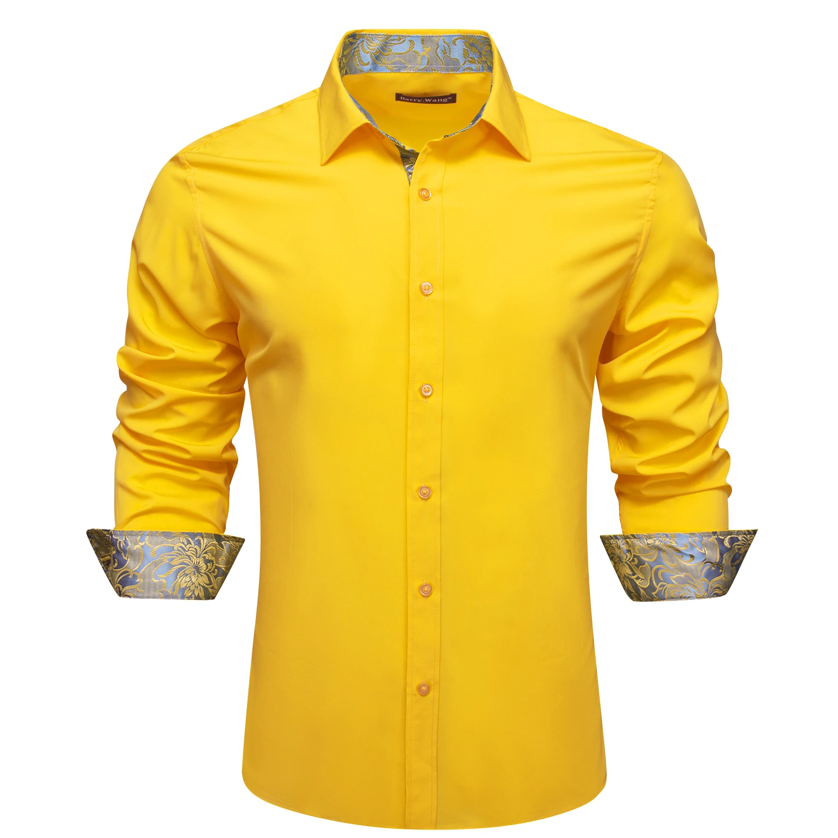 Luxury Shirts for Men Silk Long Sleeve Pink Gold Yellow White Red Green Blue Purple Solid Patch Slim Fit Male Blouses Barry Wang