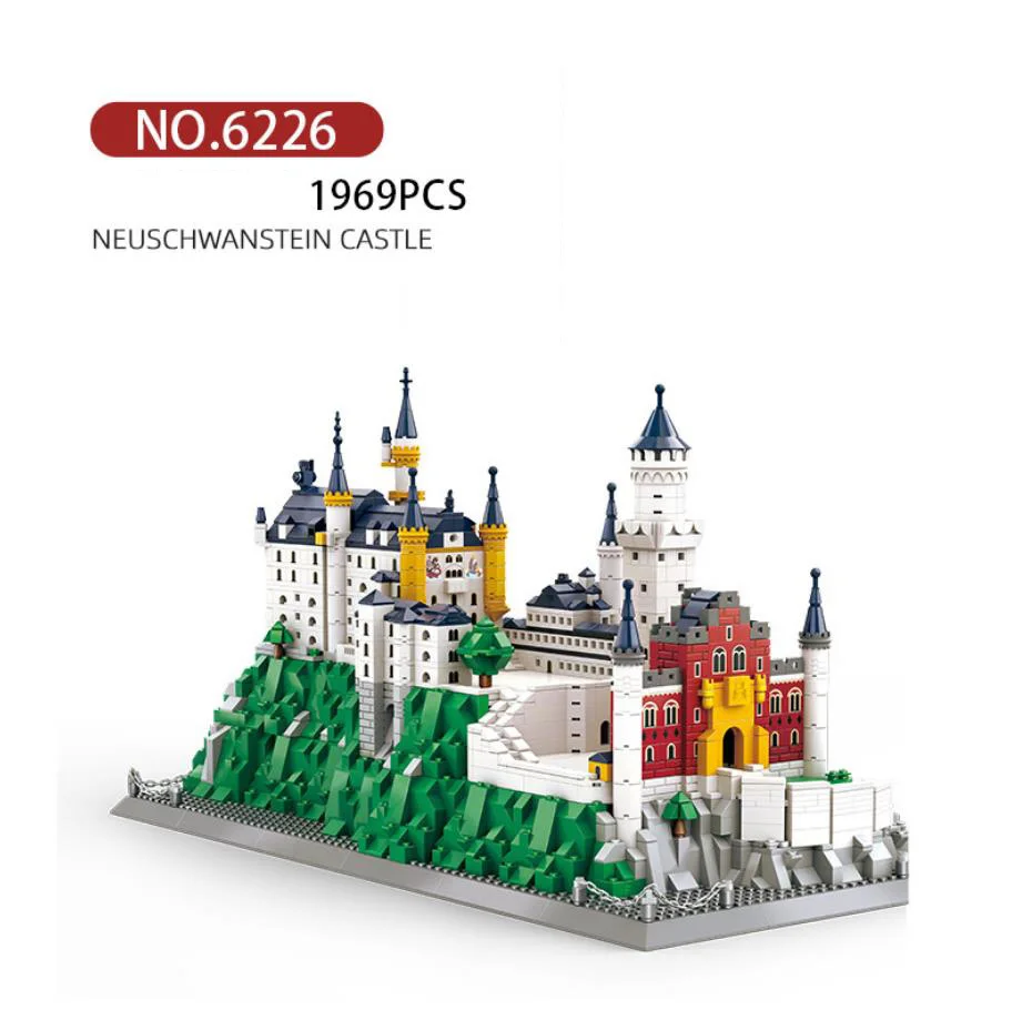 Blocs de construction créatifs et de renommée mondiale, Architecture historique allemande, état libre de Bavière, nouveau château en pierre de cygne, ensembles de modèles de jouets