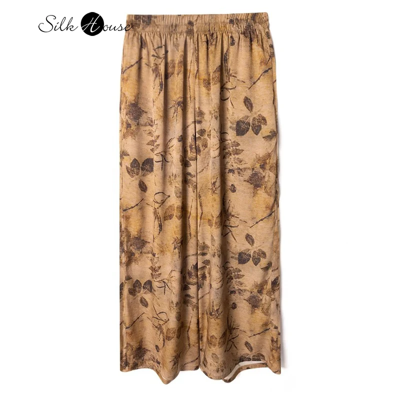 Versatile and Comfortable New Chinese 92% Natural Mulberry Silk Elastic Satin Elastic Waist Women's Casual Straight Leg Pants