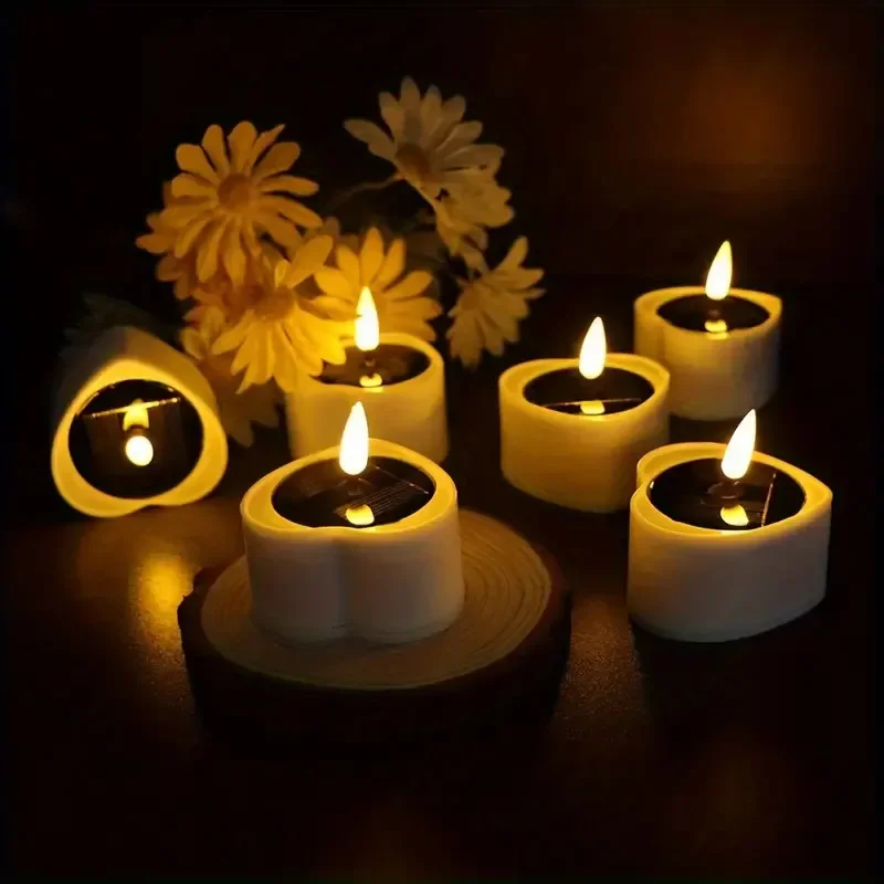 Heart Shaped Solar LED Outdoor Courtyard Romantic Love Candle Tea Lamp Flameless Valentine's Day Wedding Party Decoration