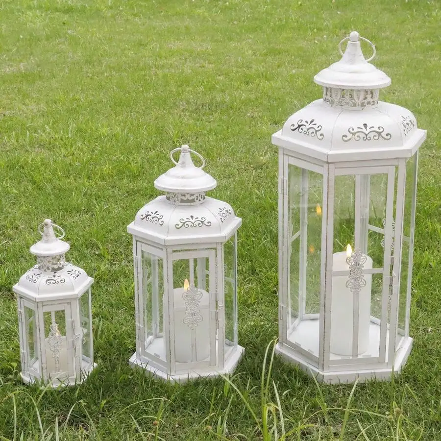 Set Of 3 Decorative Candle Lanterns 20''&14'&10' H Outdoor Candle Lanterns Vintage Metal Cand Leholder For Indoor Outdoor, Event