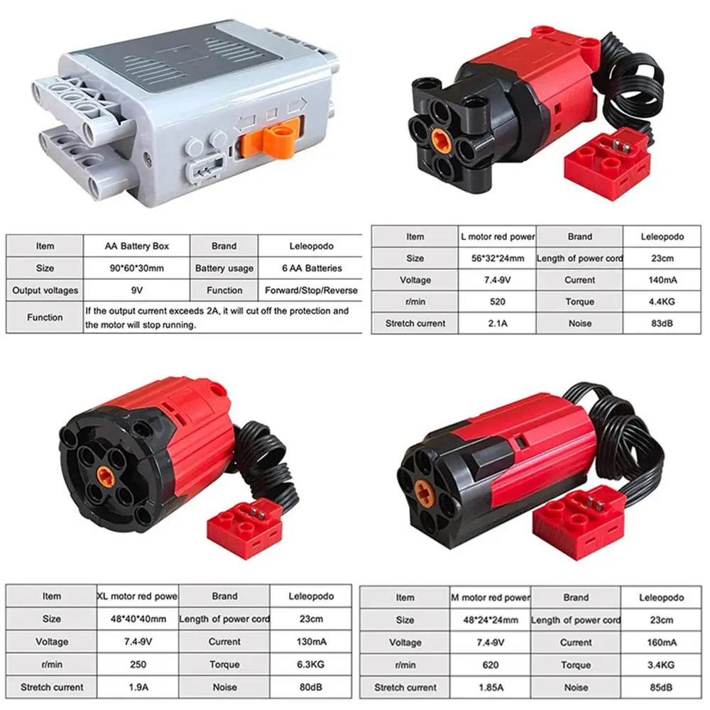 Piezas técnicas de funciones de potencia MOC, 4 Uds., rojo mejorado 8882 8883 88003 88004 M/L/XL, Motor DIY, Juguetes de bloques de construcción, accesorios