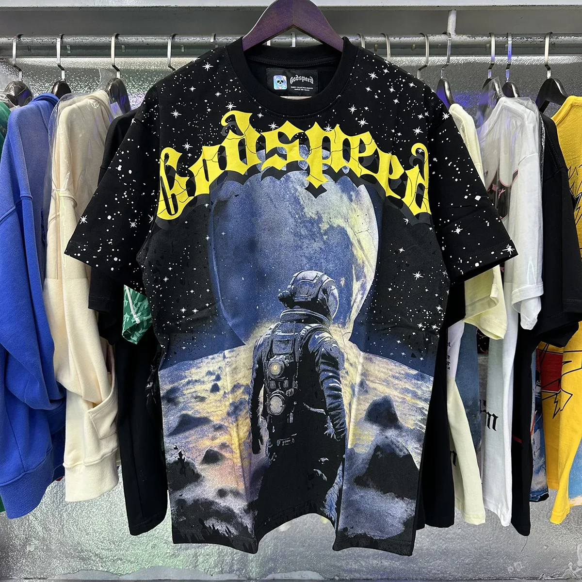 

25ss Godspeed American High Street Baby's Breath Style Hip Hop Trendy Brand Blue Summer Casual Loose Skull Print Cotton Tshirt