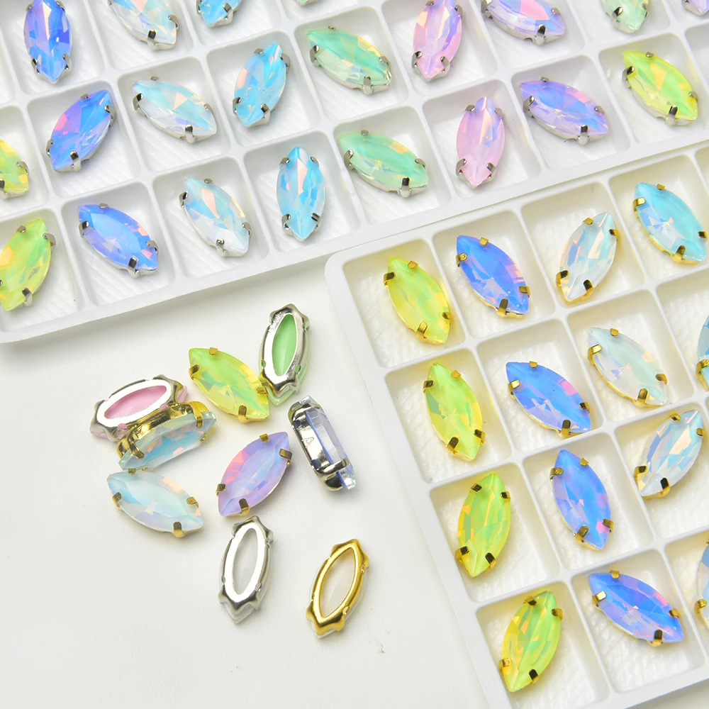 Top Quality Glass 30Pcs  Horse Eye Shape Sew On Crystal Mocha Rhinestones For Clothing Sew On Garment Shoes Bags Decoration