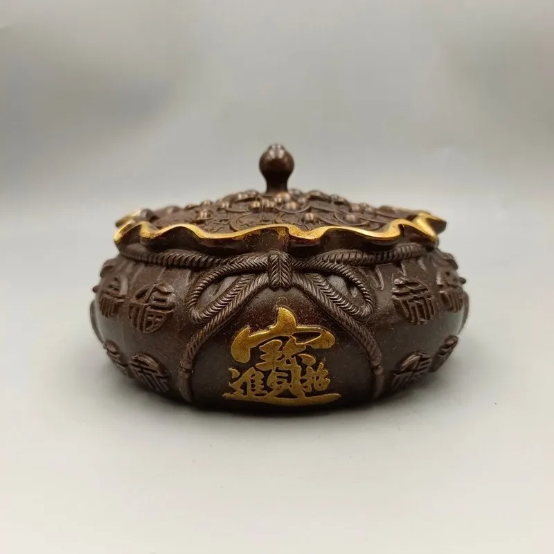 Red copper gilded money bag ashtray for attracting wealth and treasures, antique craft item