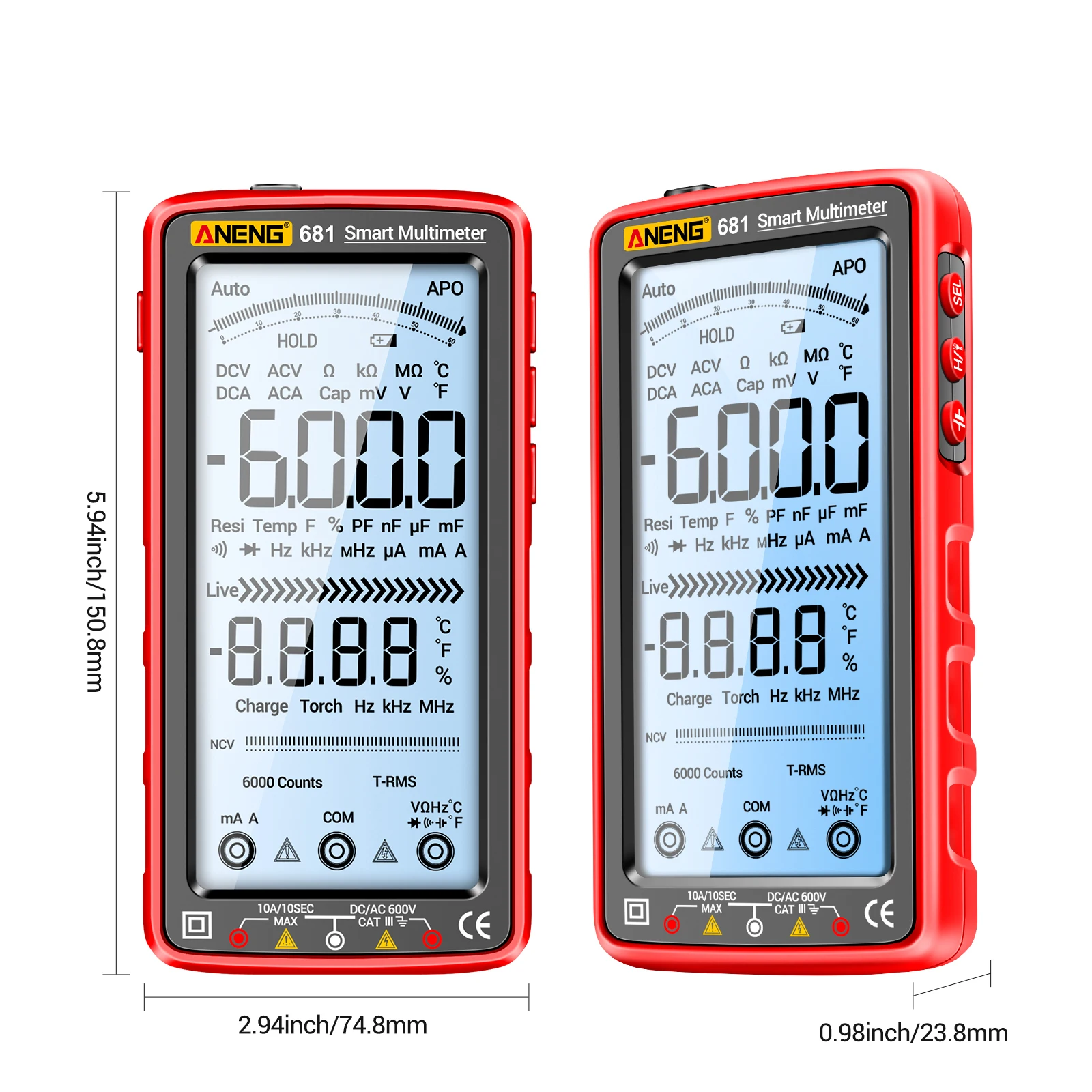 ANENG 681 682 683 6000 Counts Digital Multimeter Smart Anti-burn Rechargeable Meter NCV Tester 5-inch LCD Backlit Flashlight