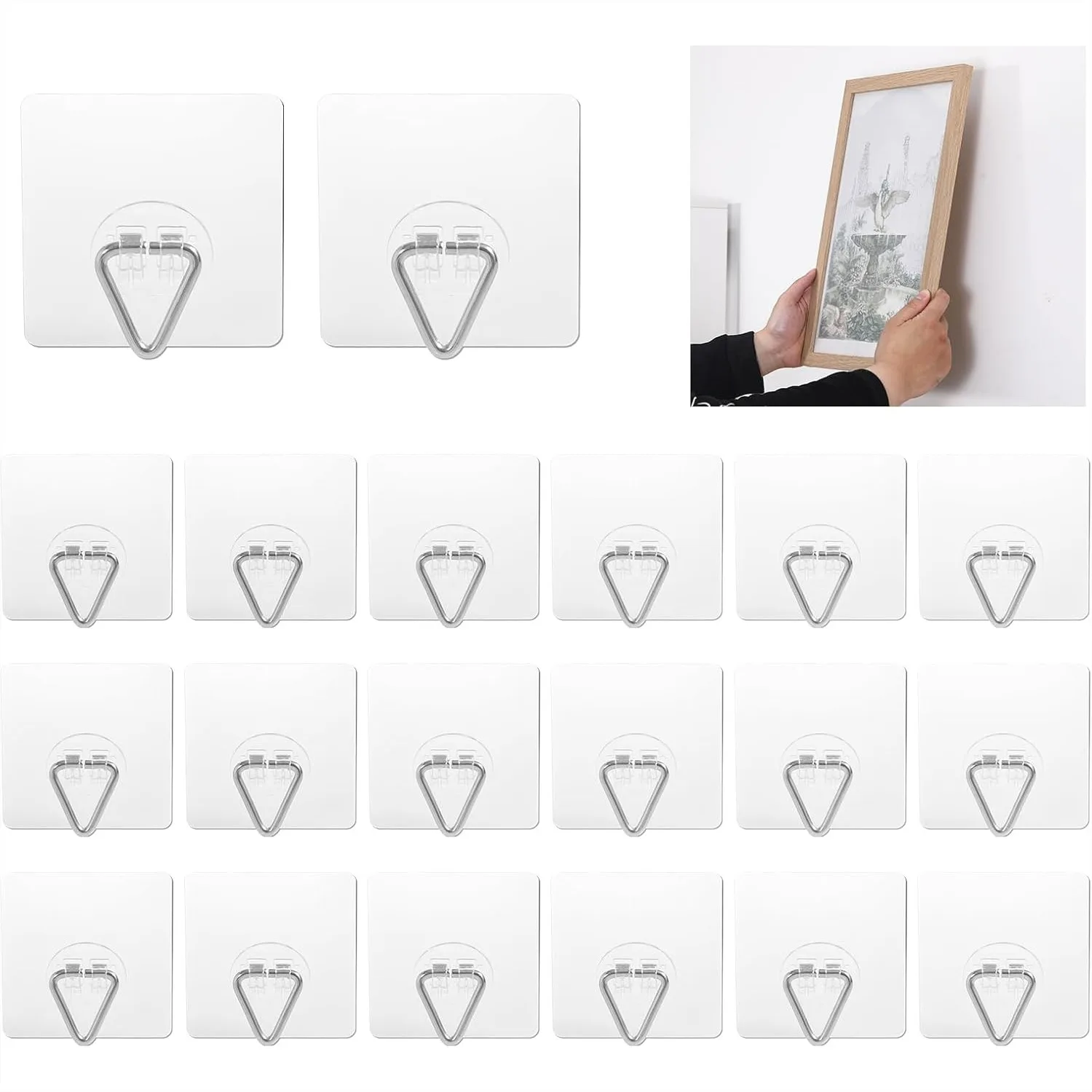 20 Pack Invisible Adhesive Picture Hanger Holders for Wall Display - 2.8 inch for Plates, Paintings, Artwork