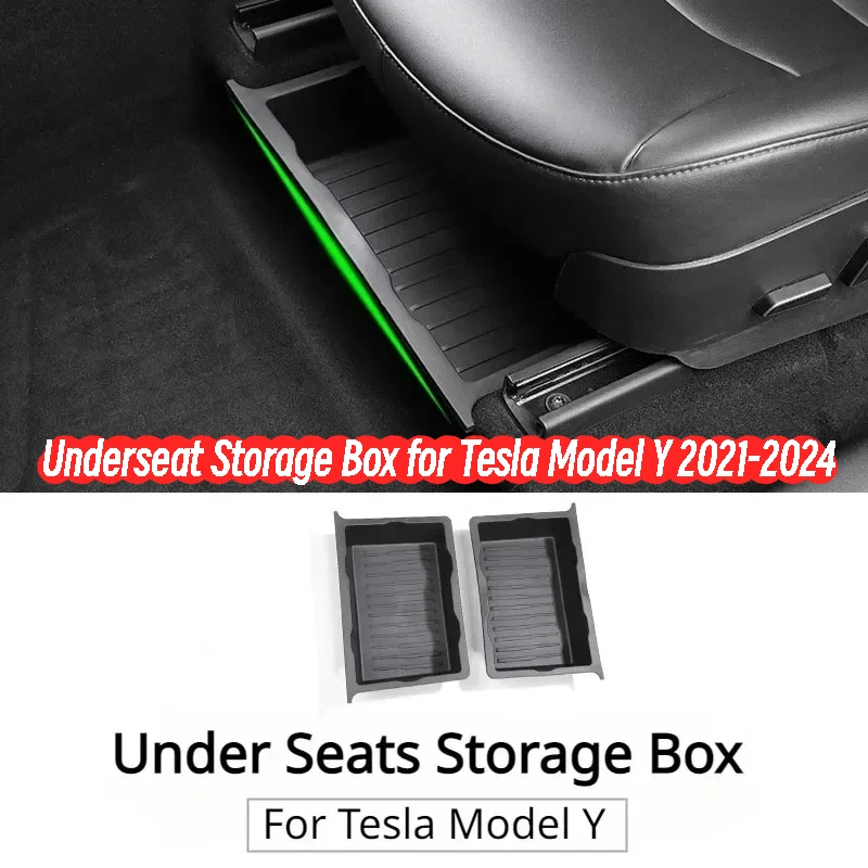 Underseat Storage Box for Tesla Model Y 2021-2024 Seats Drawer TPE Hidden Storage Tray Push Pull Car Organizer Car Accessories