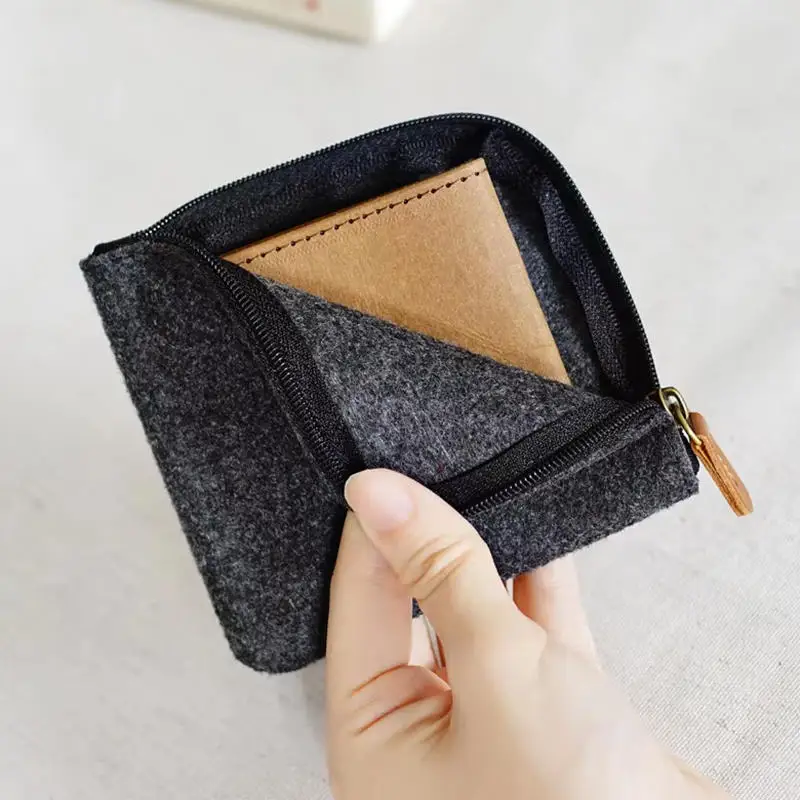 Mini bolsa de moedas de feltro simples zíper criança bolsa de armazenamento bolso de dinheiro cor sólida moeda chave saco das mulheres dos homens bonito carteira retro saco