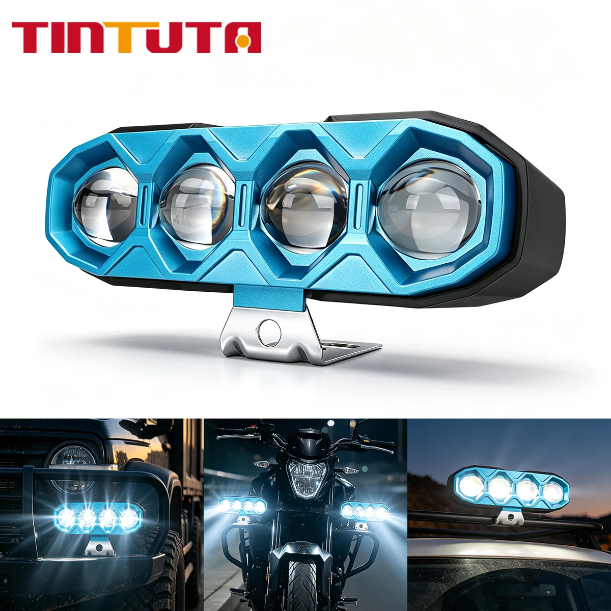 1/2pcs Motorcycle LED Spotlight 4 Lens Hi/Low Beam Headlight Dual Color Auxiliary Fog Light Motorcycle Driving Work Lamp 8-80V
