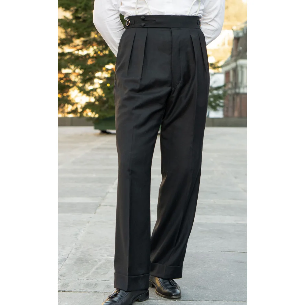 

Мужской костюм, брюки, классические однотонные плиссированные прямые брюки с плоской передней частью, удобная эластичная официальная офисная одежда, деловая одежда