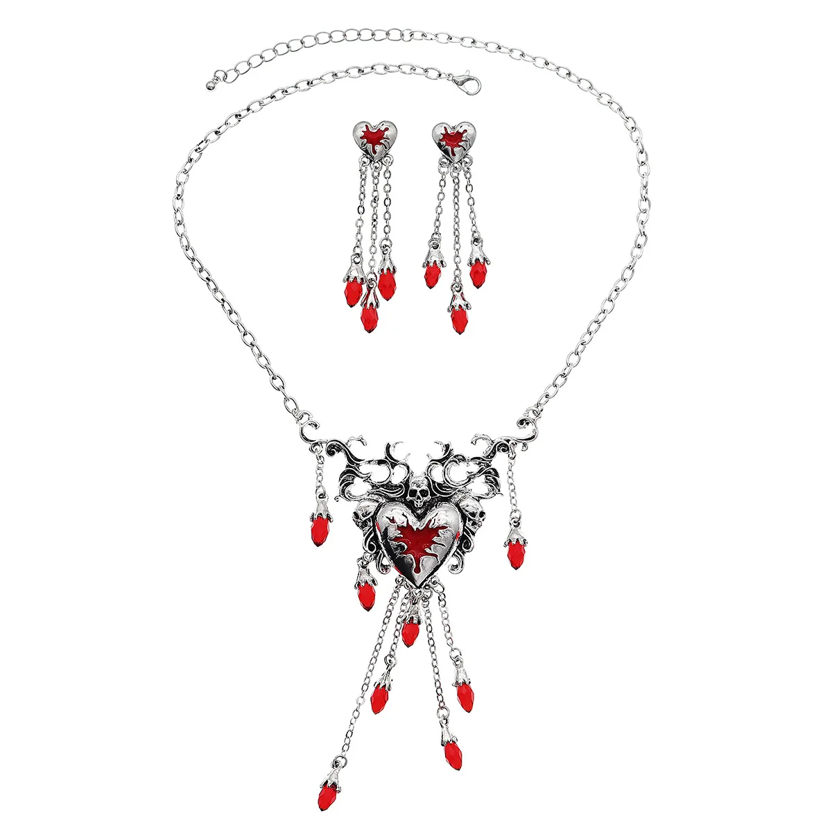 Halloween new ghost bride necklace set exaggerated jewelry red love water crystal fringed earrings necklace