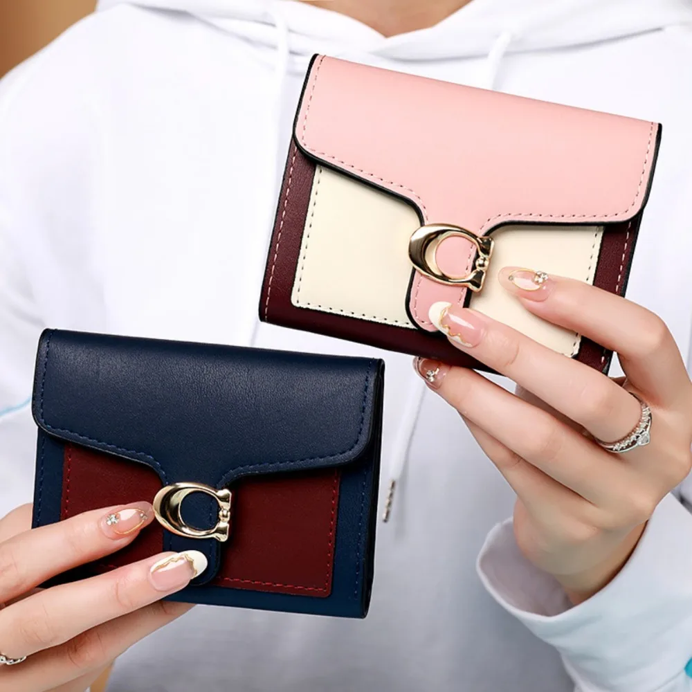 Vielseitige, modische, niedliche kleine Geldbörse für Damen, zweifarbig, faltbar, mit Münzclip und Schnalle, kompakte Clutch für den täglichen Gebrauch und Reisen. – Detail 3