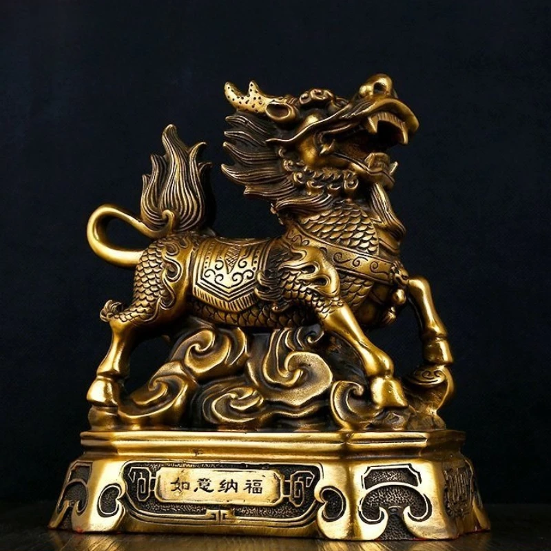 Chinese Fengshui Full Copper Kirin Ornament Home Decoration Painted Pure Copper Office Attracting Wealth Decoration