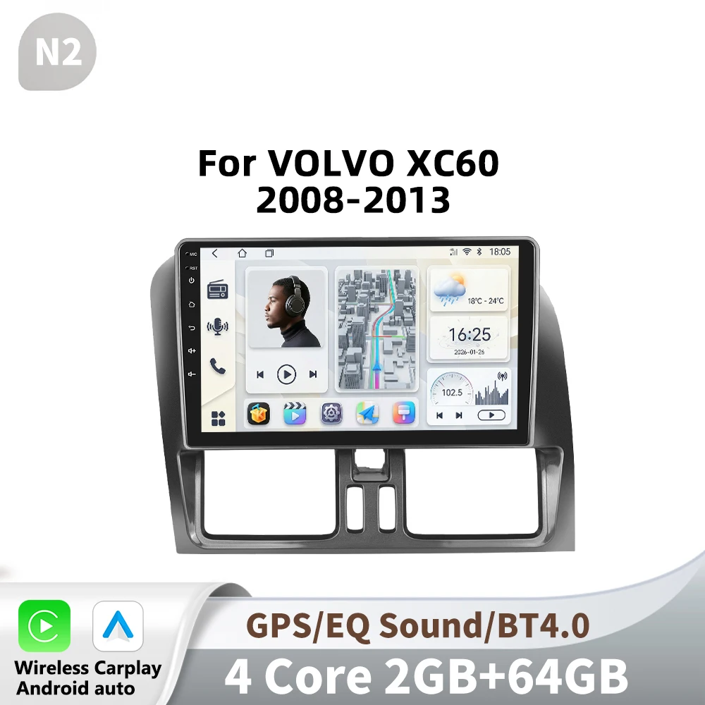 Podofo 2 Din Draadloze Carplay Android Autoradio Multimidia Video Speler Voor VOLVO XC60 2008-2013 GPS Navigatie 2din Auto stereo