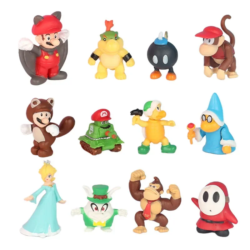 48 Pcs Super Mario Family Toys Action Figure Mario Cartoon Model Doll Cake Car Decoration Animation Peripheral Children Toy Gift