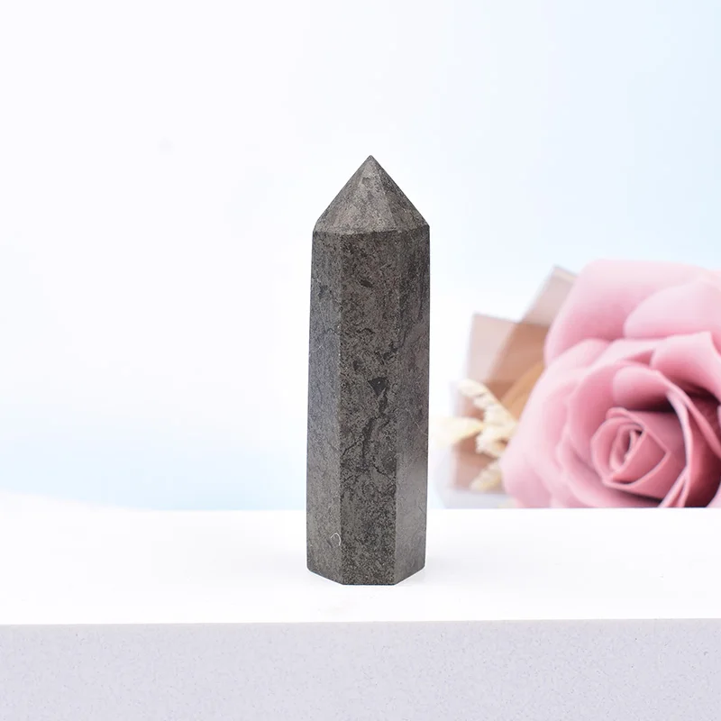 1 Stück 50–80 m natürlicher Pyrit, polierter Kristallpunkt, Heilung, sechseckiger Obelisk-Quarzstab, schöne Verzierung für Heimdekoration