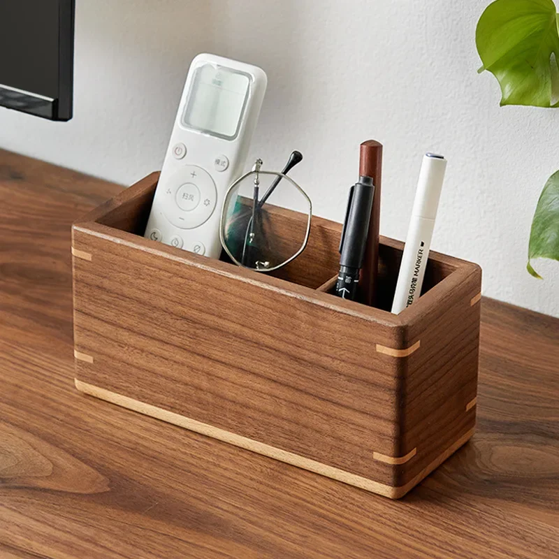 Rosewood Storage Box Desk Clutter Desktop Organizer Wooden Storage Box Multi Compartment Remote Control Stationeries Pen Holder