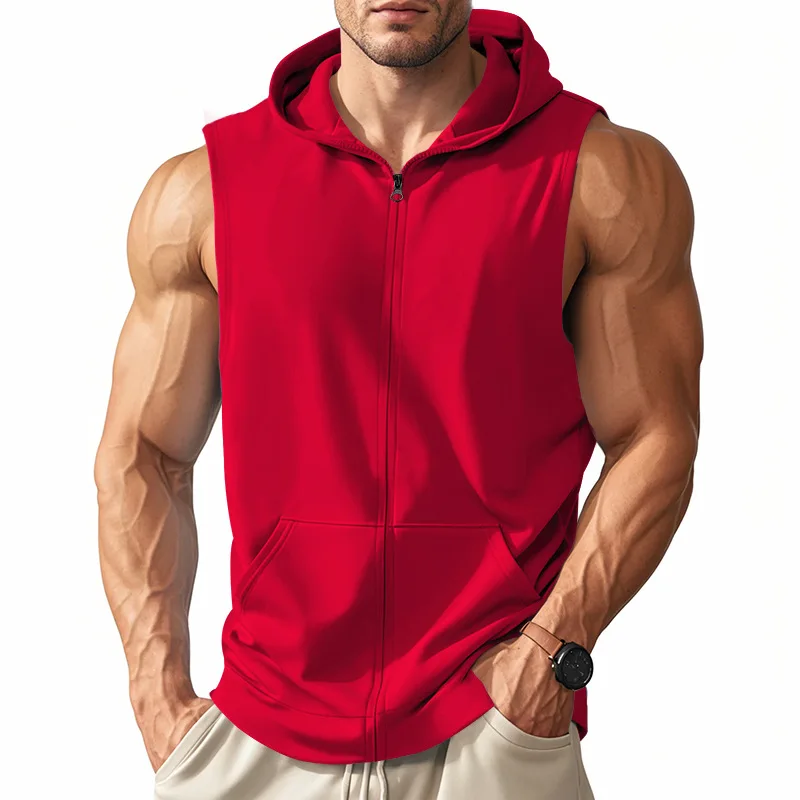 

Summer New Hooded Vest Men's Sports Fitness Training Zipper Cardigan Sleeveless Vest Sleeveless Downjacket Blouson Homme Hiver