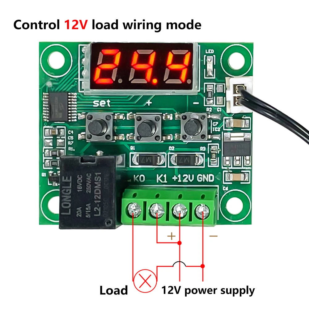 W1209 DC 12V Digital Temperature Controllear Thermostat Heat Cool Temp Thermometer Thermostat Switch Plate + W1209 Case