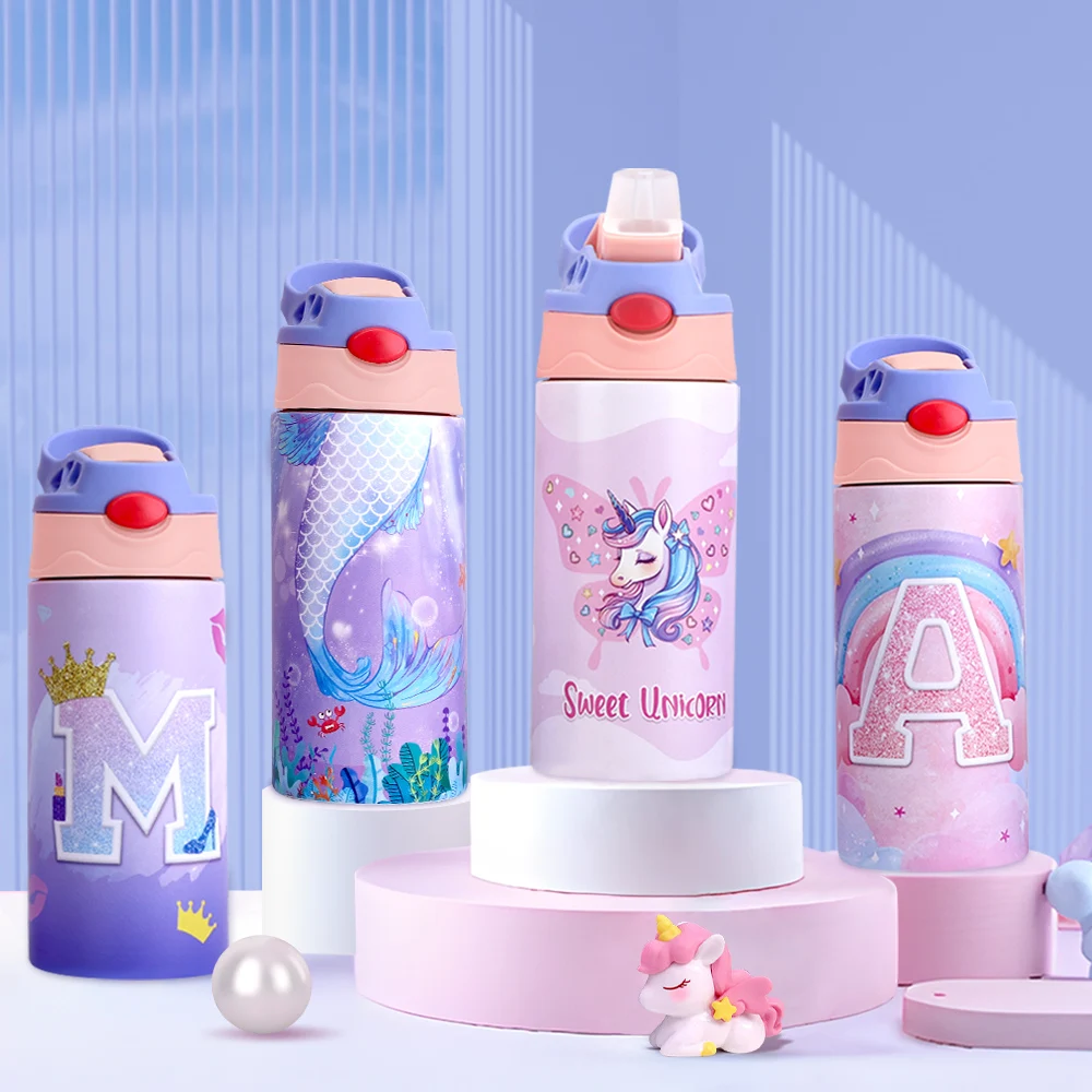 

360ML Unicorn Kids Thermos Bottle For Girls Stainless Steel Insulated Water Bottle For School Leakproof Insulated Cup Kids Gifts