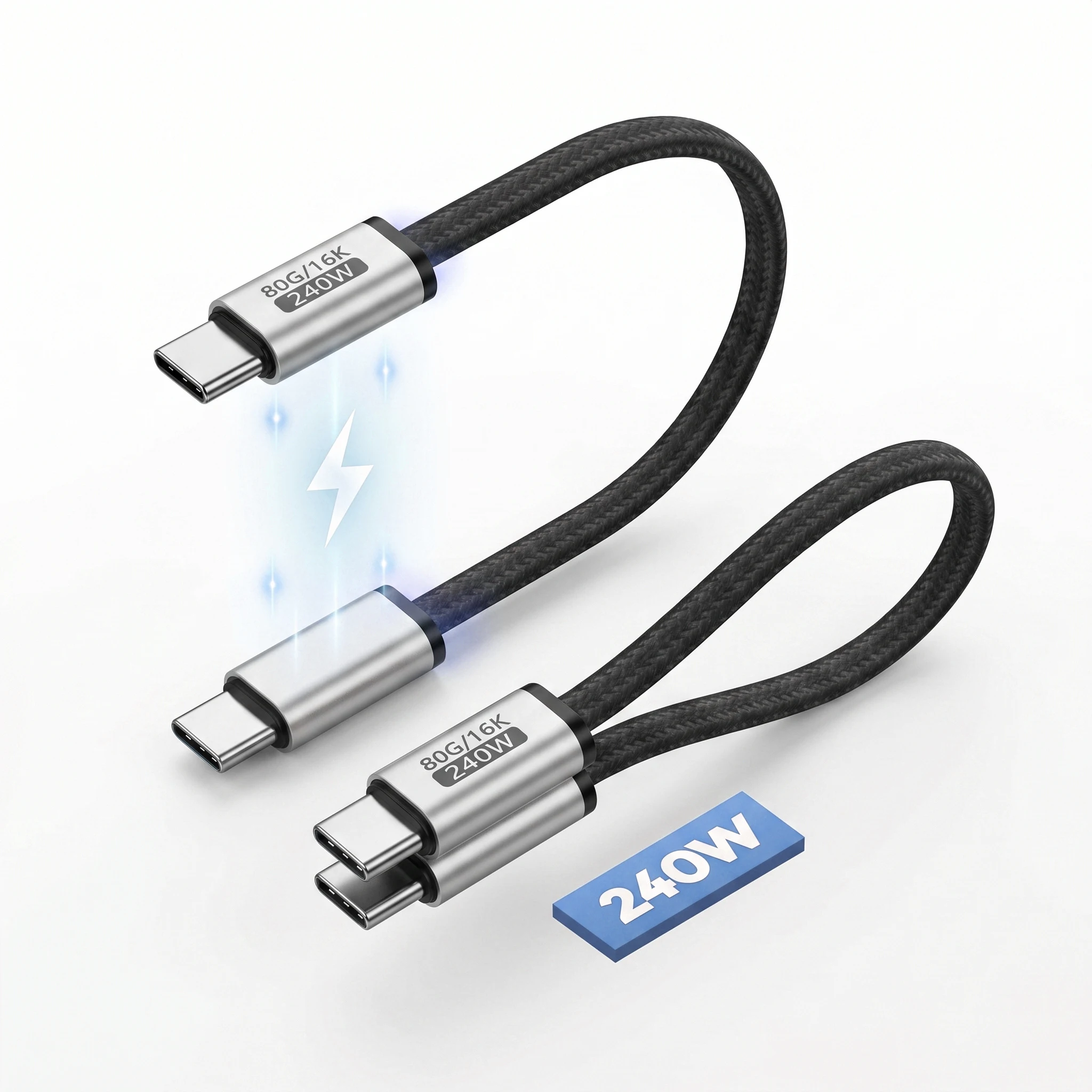 

240W Magnetic USB C Cable 18cm Portable Type-C Cable PD3.1 5A/48V Fast Charging 16K 80Gbps Data Cable for Phone Tablet Laptop