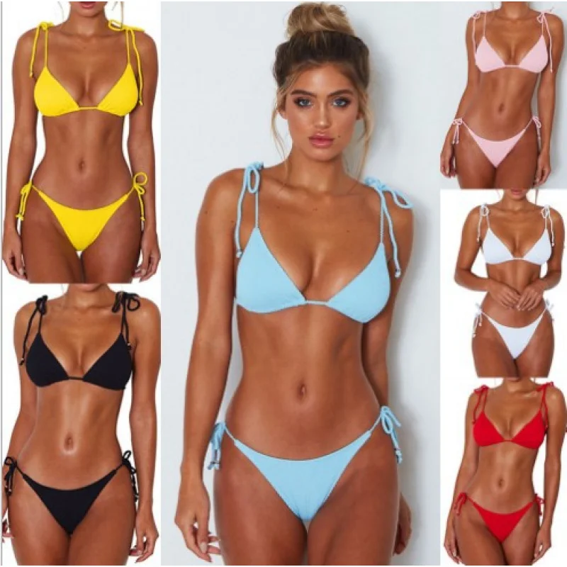 

Women's Sunken Stripe Lace-Up Bikini Swimwear, New Product