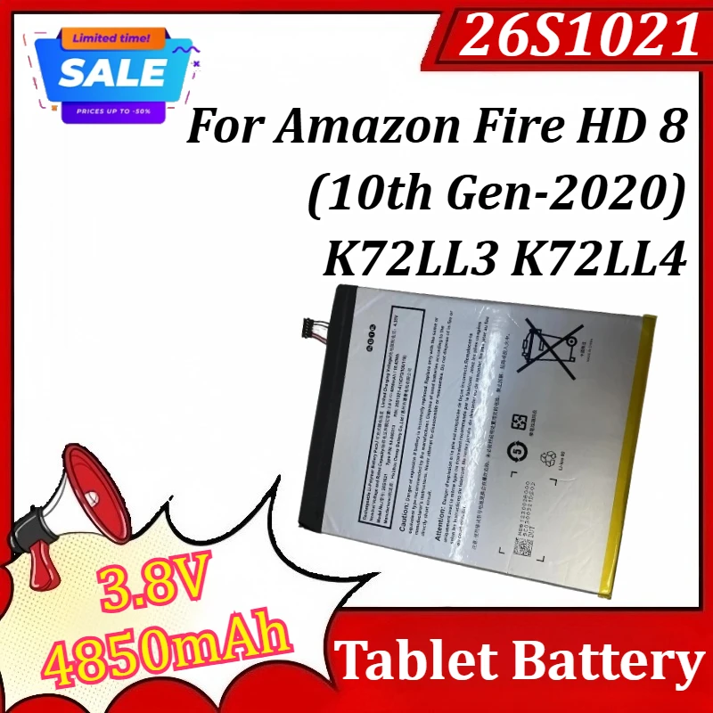 

New Battery 26S1021 58-000313 3.8V 4850mAh Tablet Battery For Amazon Fire HD 8 (10th Gen-2020) K72LL3 K72LL4