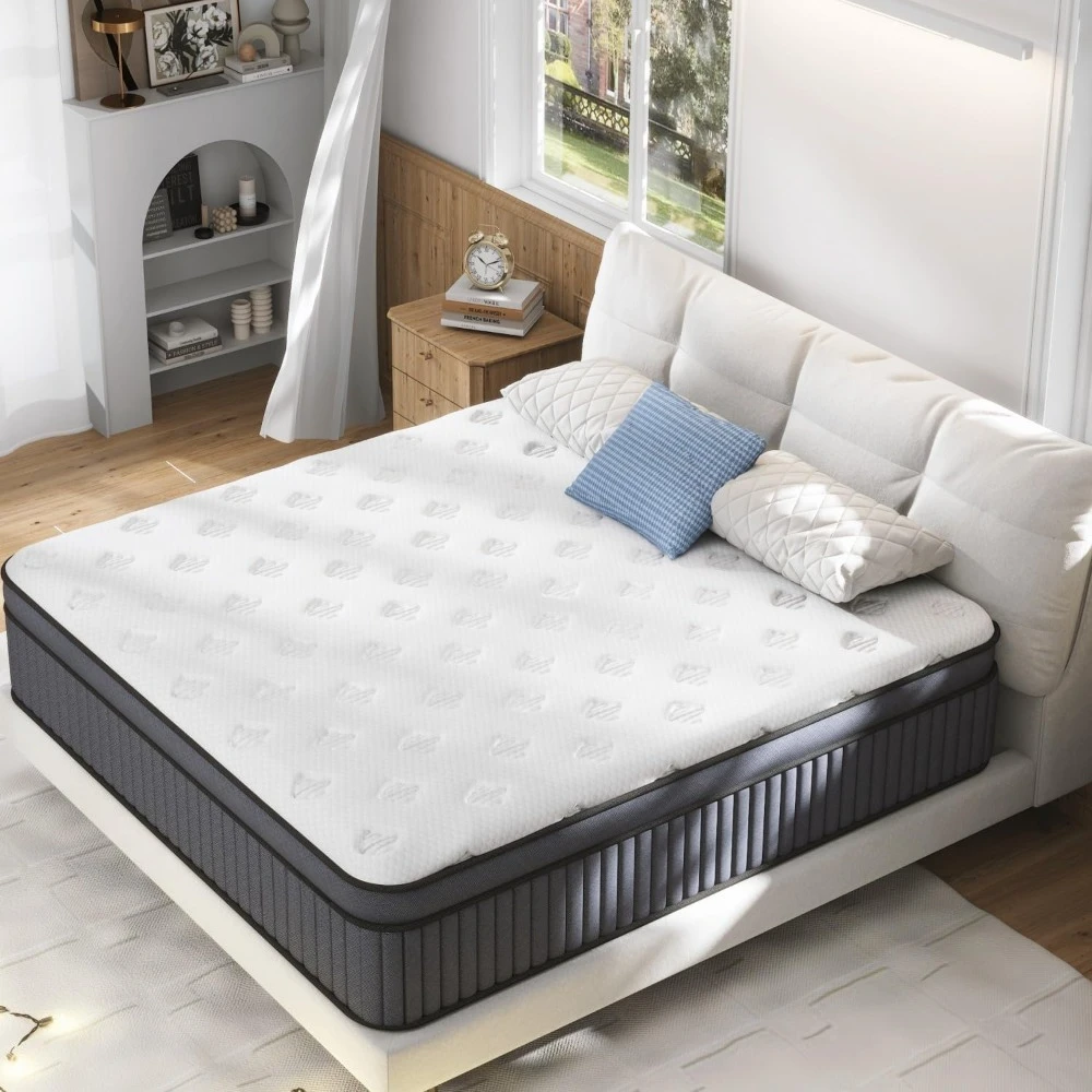 

King Size Mattress [enhanced], 14 Inch King Mattress In A Box, Hybrid Mattresses With Gel Memory Foam & Independent Pocket