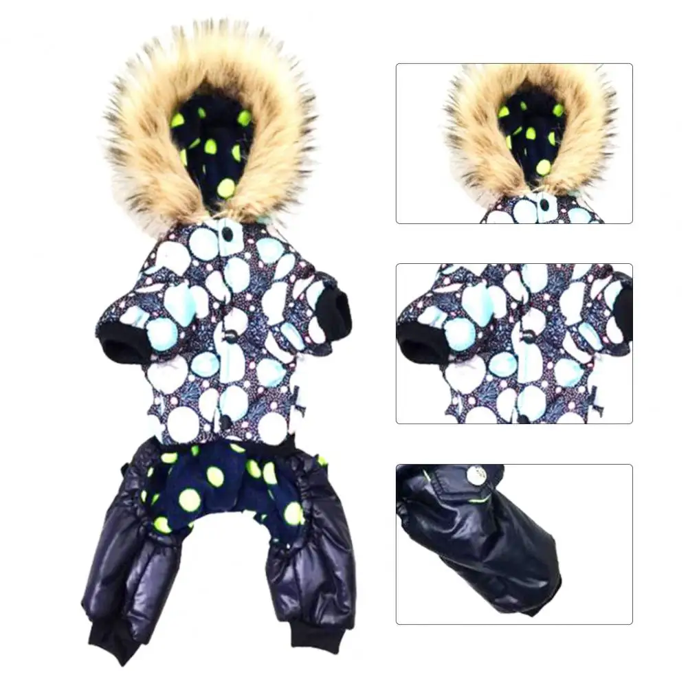 Pet Jumpsuit Washable Puppy Winter Warm Thickened Jumpsuit Pet Supplies Cartoon Pattern Polyester Pet Hoodie for Autumn