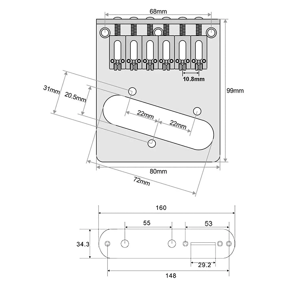 6 String Roller Saddle Bridge Plate 3 Way Switch Control Plate for Tele Telecaster Style Electric Guitar,Silver