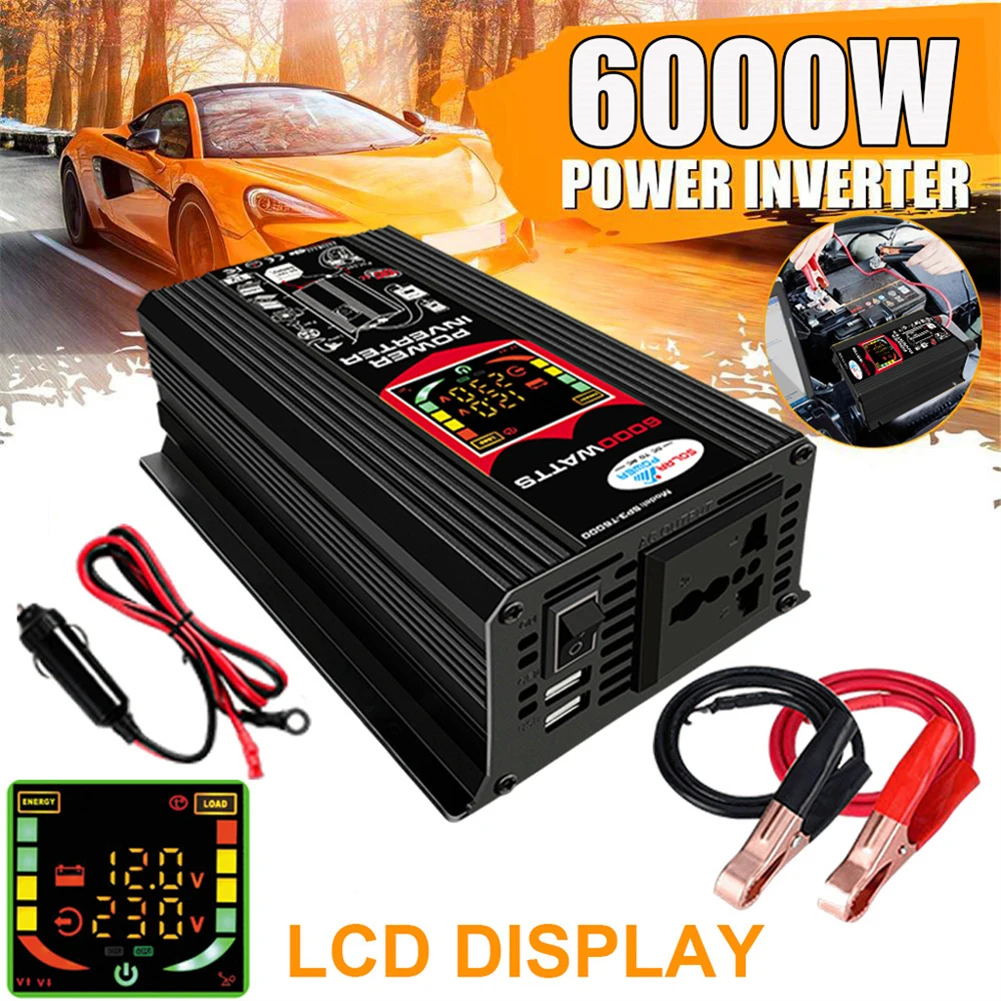 6000W Car Inverter DC 12V To AC 110V 220V USB Intelligent Power Inverter Modified Sine Wave LCD Display Car Voltage Transformer