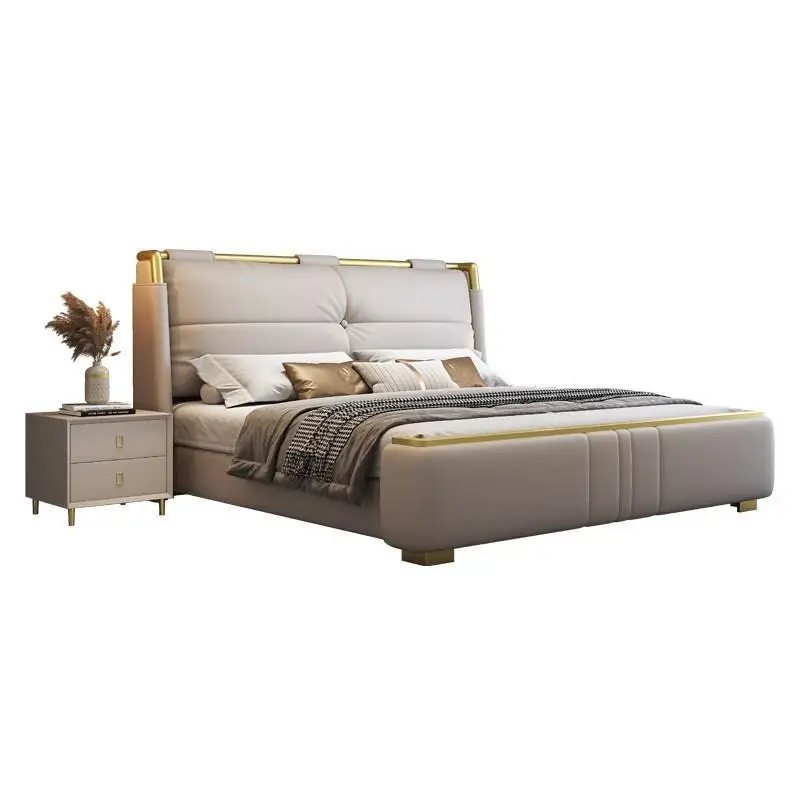 

Italian style, leather bed 1.8 meters, modern, simple, light luxury, princess
