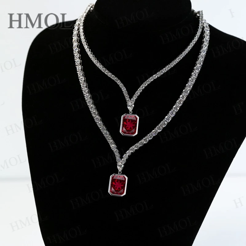 925 Sterling Silver Ruby Sapphire Colombia Pendant Moissanite Necklace Exquisite Women's Jewelry Suitable for Special Occasions