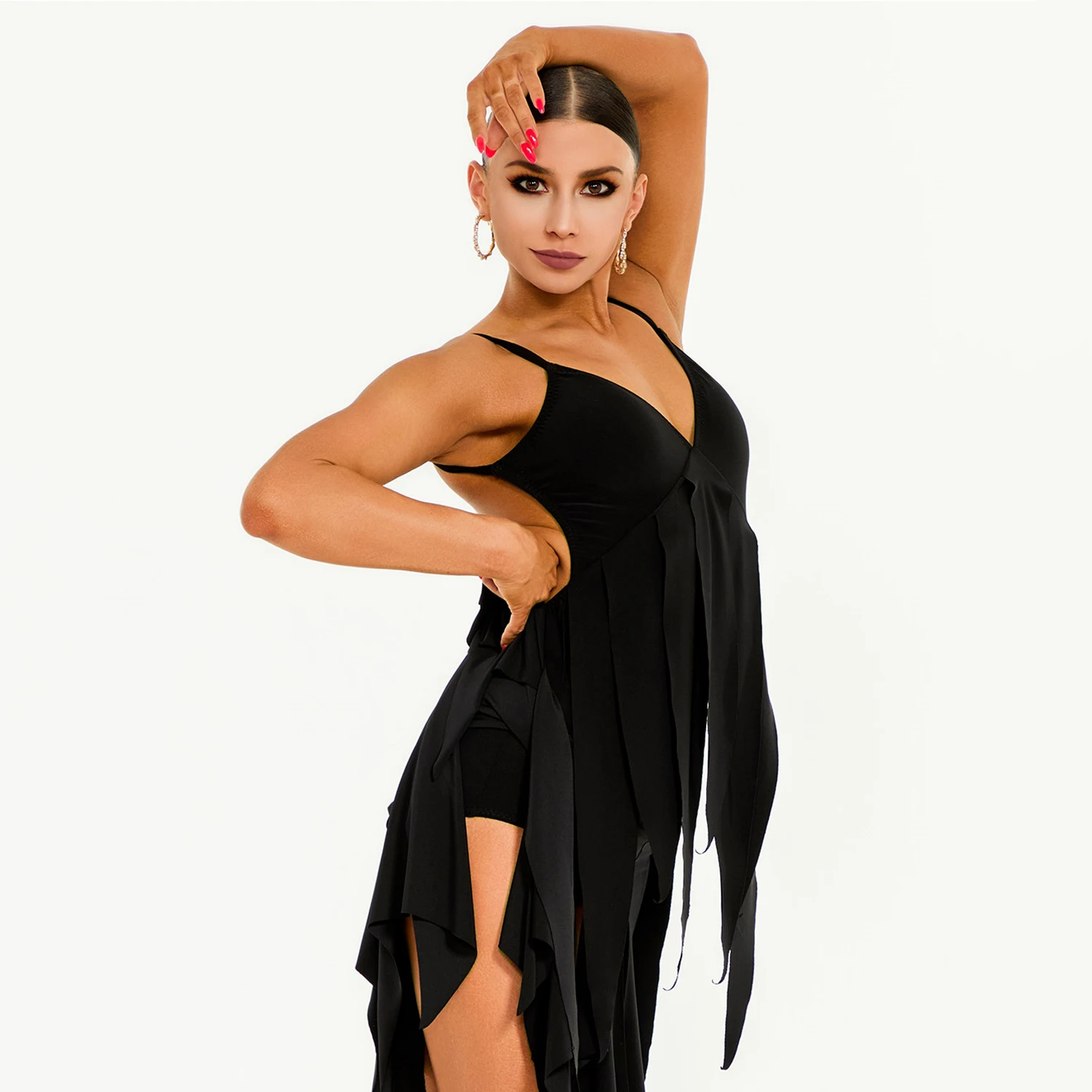 Design Sense Latin Dance Clothes Women Fringe Suspender Tops Skirt Black Dress Adult Performance Wear Practice Clothing DNV22261