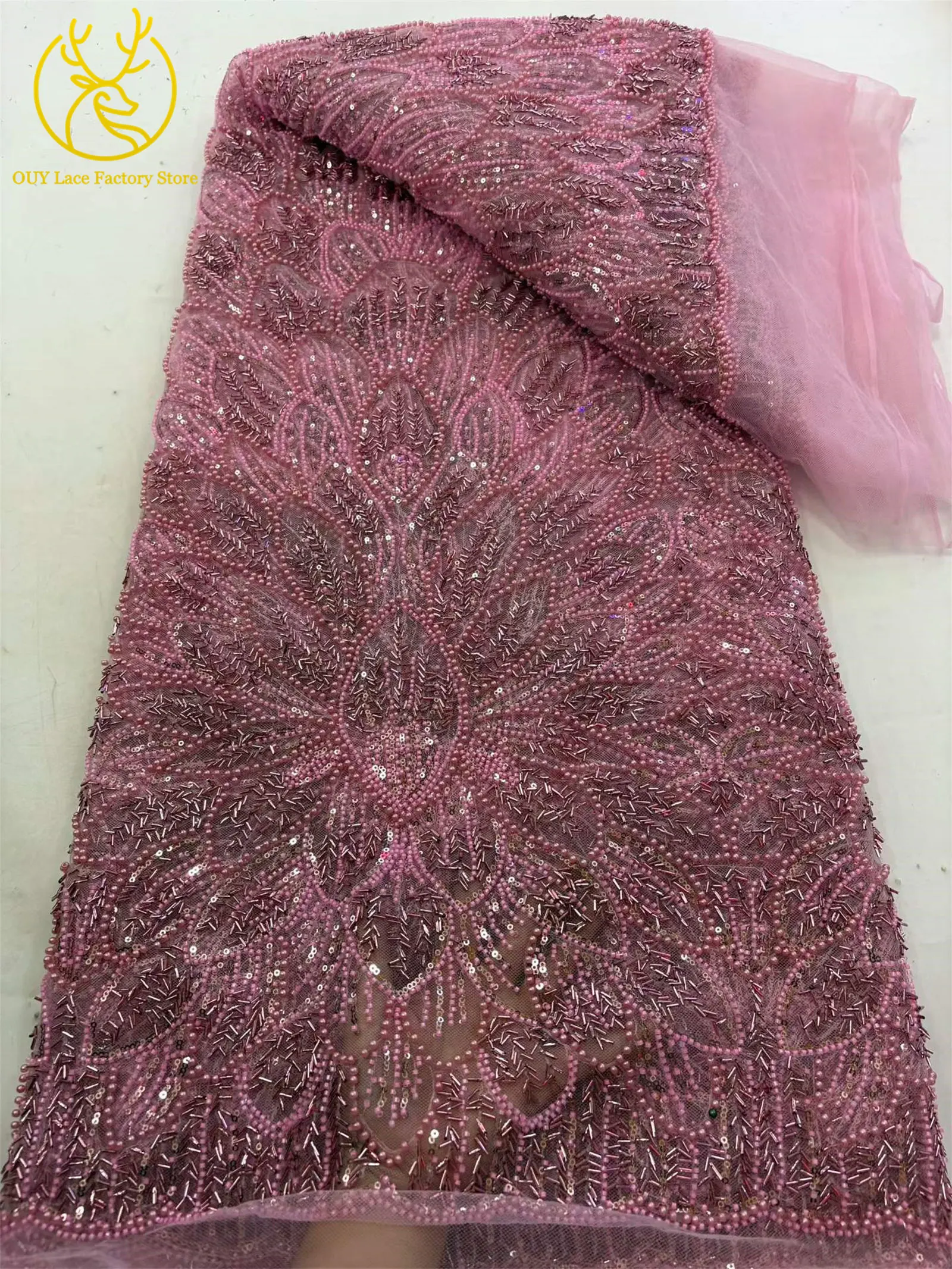 Luxuriöser afrikanischer Tüll-Spitzenstoff mit Pailletten, hochwertiger nigerianischer Pailletten-Spitzenstoff zum Nähen von Hochzeits-, Party- und Ballkleidern – Detail 12