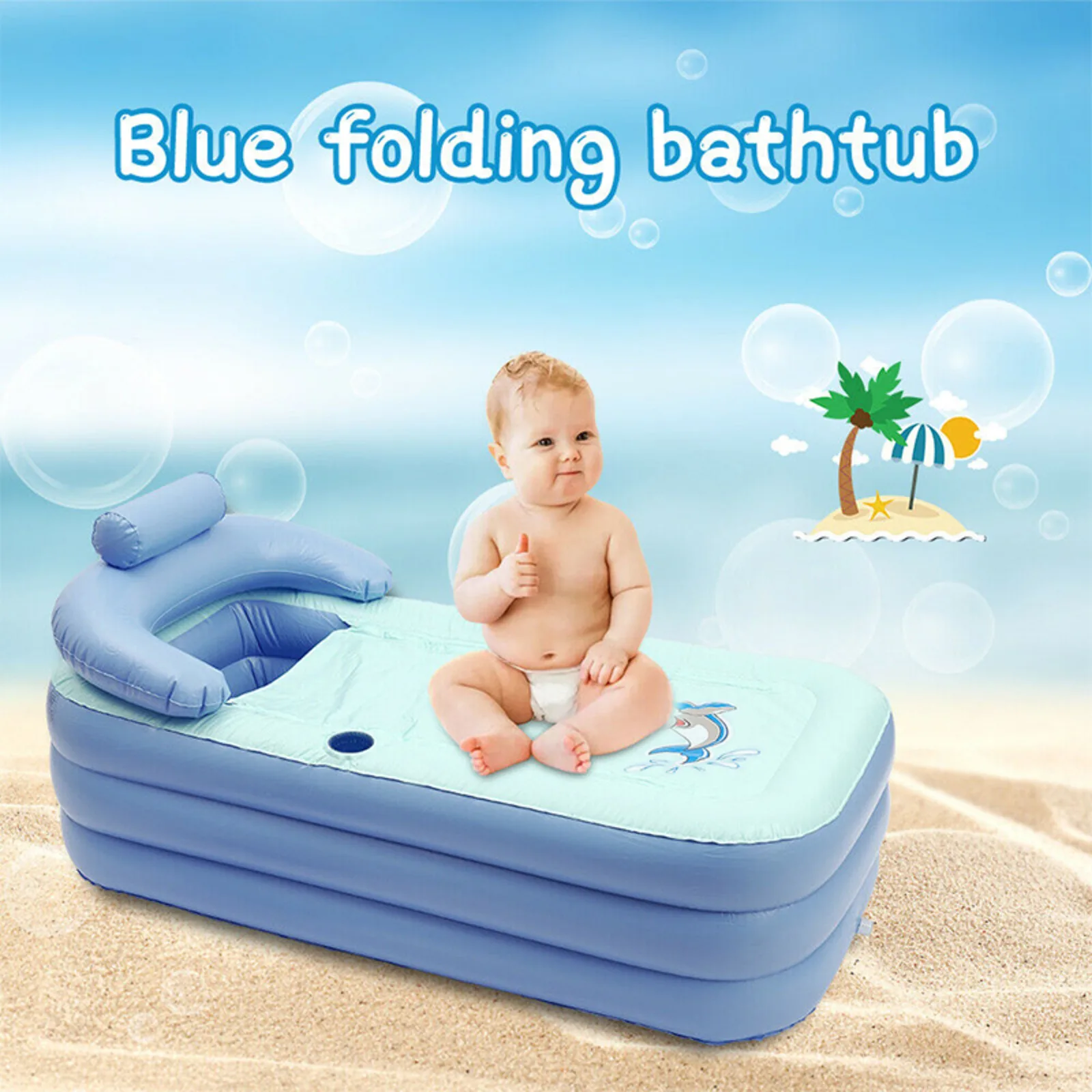 Inflatable Bathtub Blue Children Folding Portable Bathtub Spa Warm Blow Up Bathtub PVC for Children