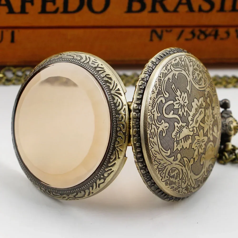 Retro Bronzing Quartz Pocket Watch Necklace Steampunk Vintage Dial Pendant 80 CM Chain Unisex Fashion Gift For Men And Women