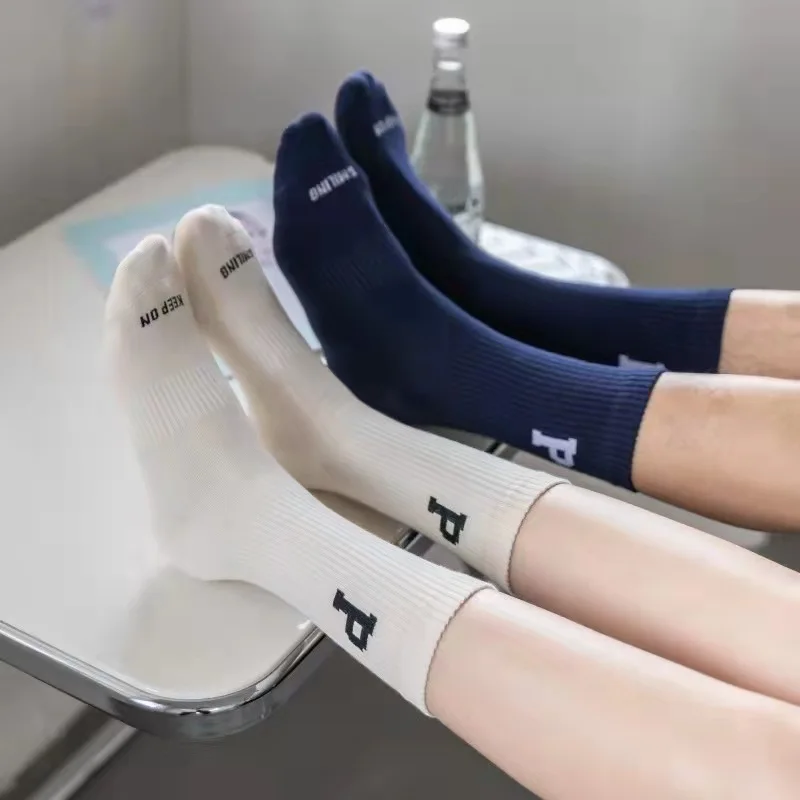 

Couple Stockings White Socks Middle Tube Letter Sock Unisex Stockings Leisure All-Match Sports Ab Style One Size Fits All