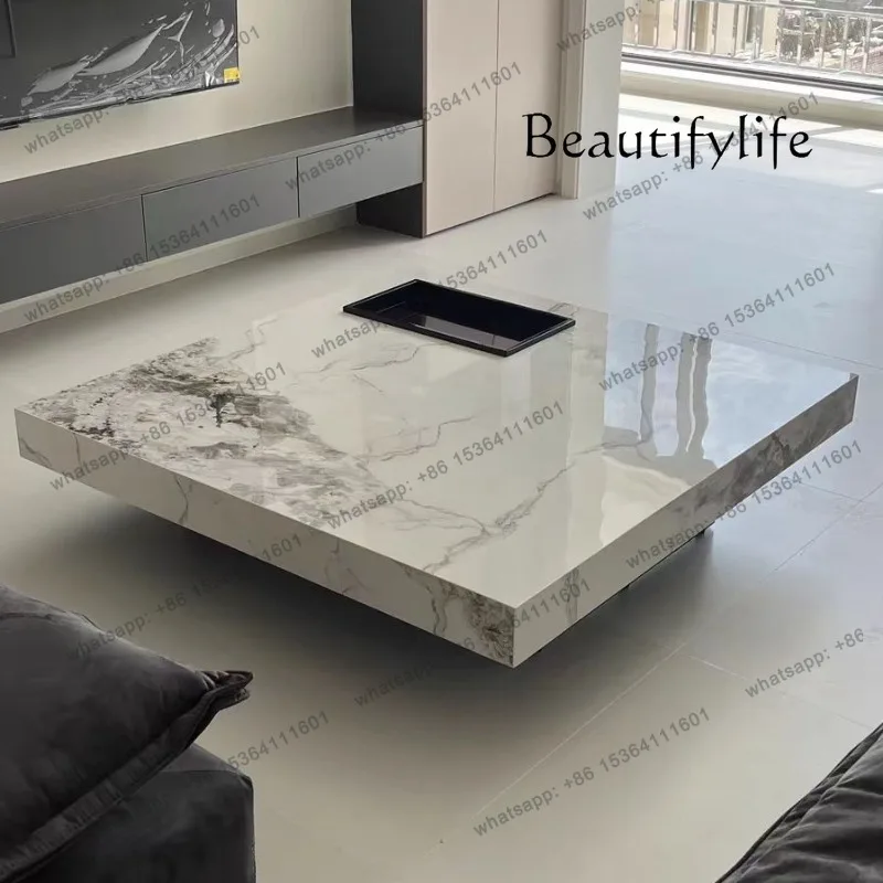 

Italian minimalist household living room square box bright rock slab coffee table furniture low coffee table