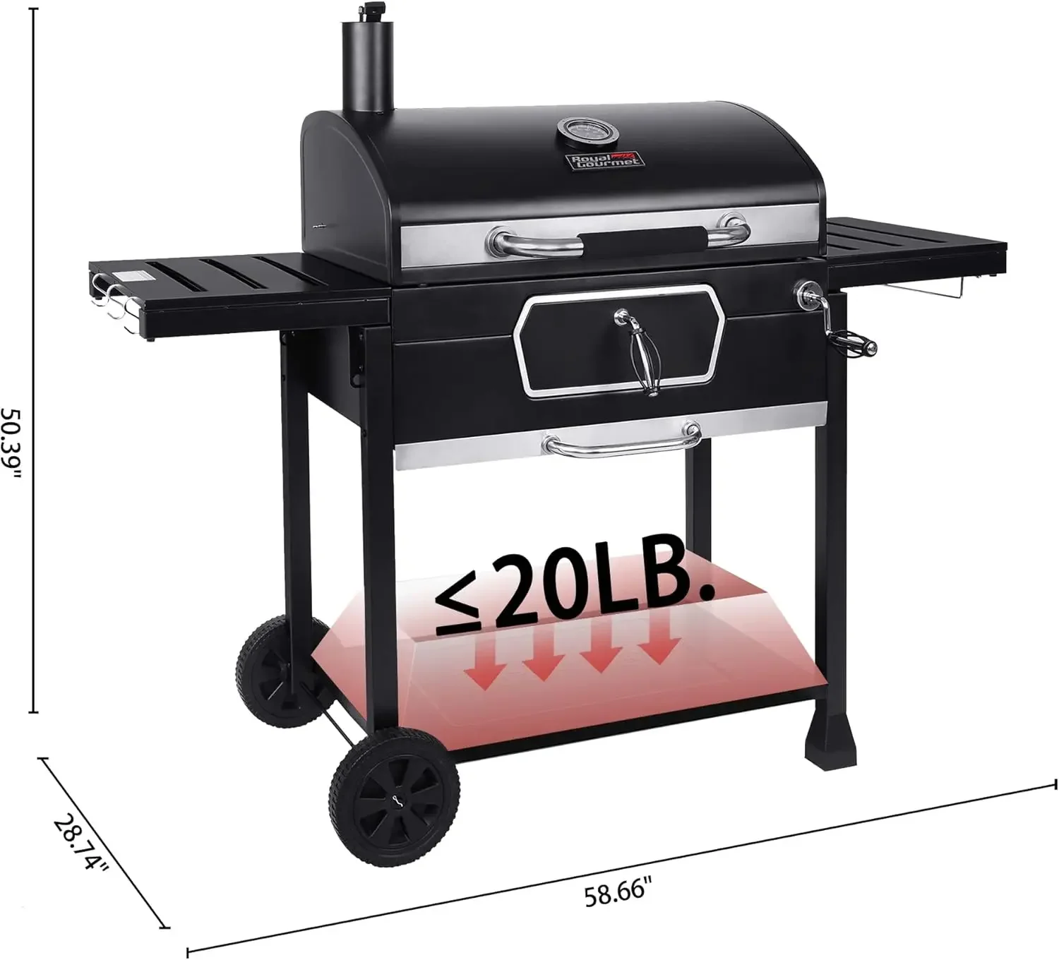 30-Inch Charcoal Grill, Deluxe BBQ Smoker Picnic Camping Patio Backyard Cooking, Black, Large