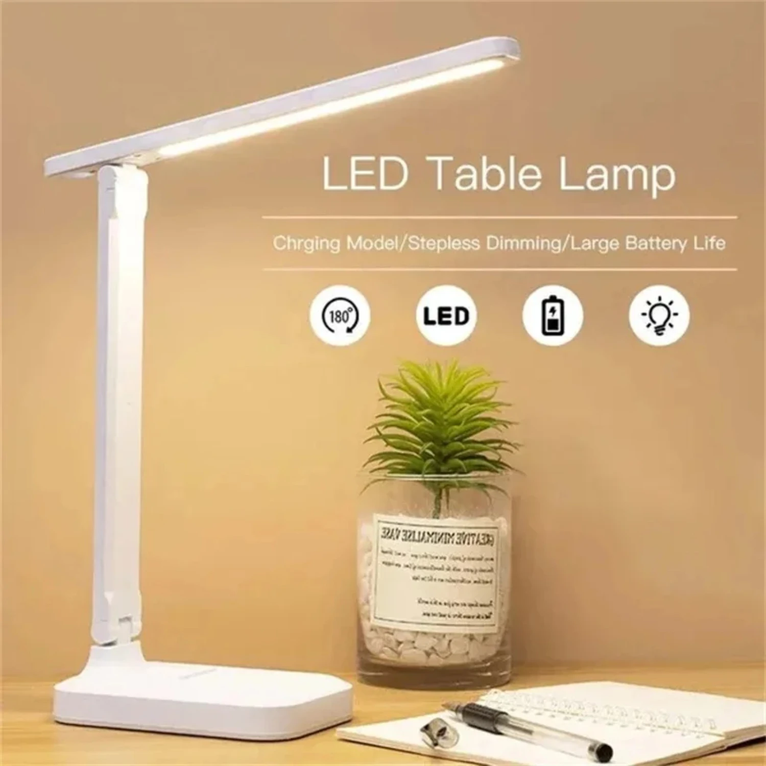 Modern USB Chargeable LED Desk Lamp - Stepless Dimmable Settings - Convenient & Soothing Light - Bedside Reading - Versatile 3-f