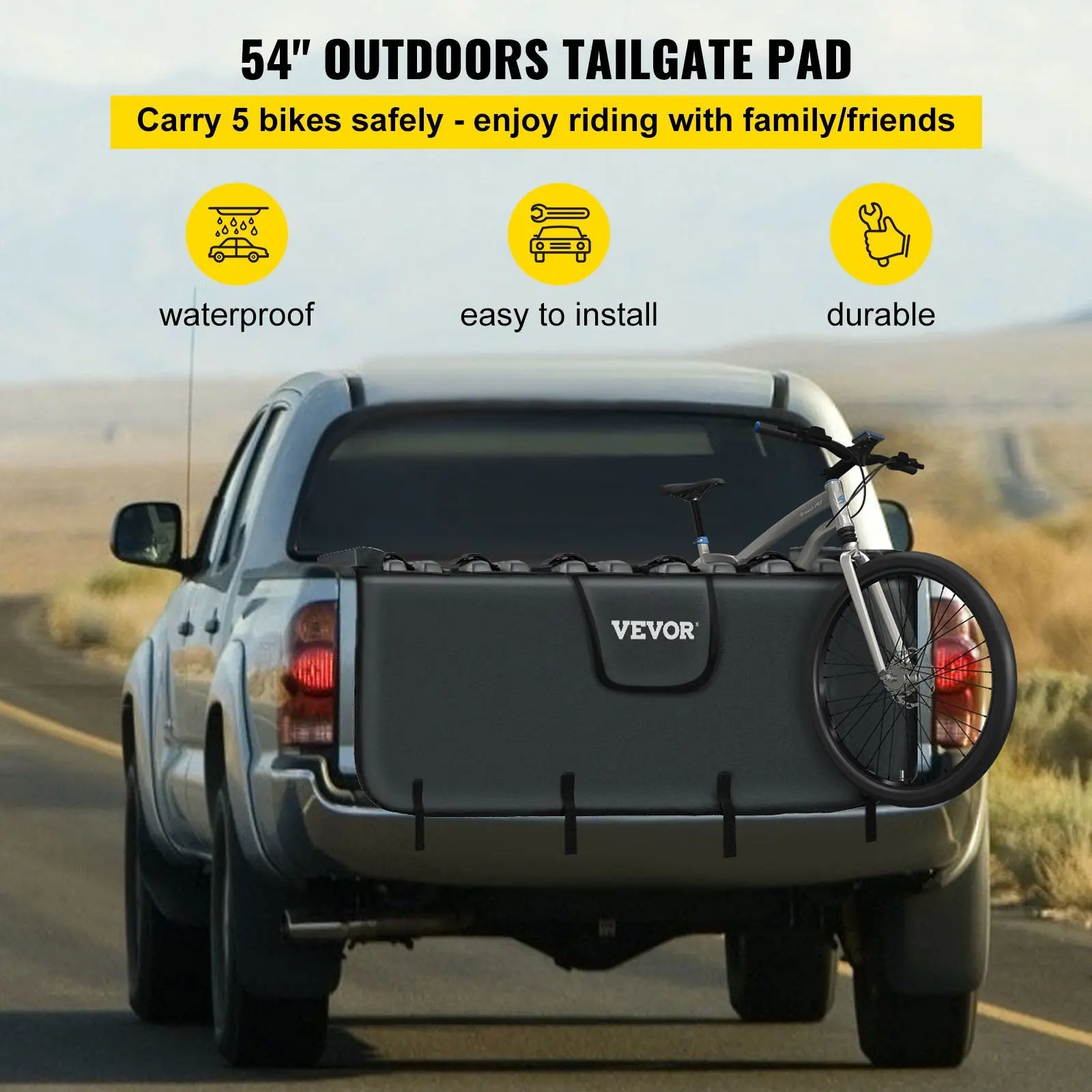 VEVOR Tailgate Pad for Bikes, Tailgate Protection Cover Carries UP to 5 Mountain Bikes, 54