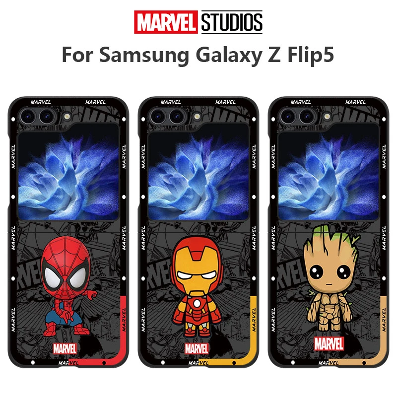 Phone Case for Samsung Galaxy Z Flip5 zflip Z Flip 3 Z Flip 4 ZFlip6 5G Cartoon Marvel Spiderman Groot Shockproof Cases Cover